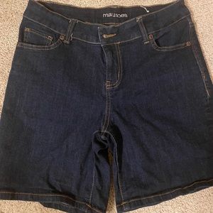 Mid rise dark wash jean shorts